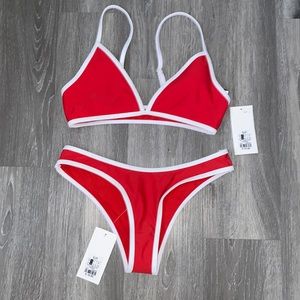 Red and white bikini